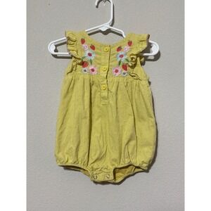Baby Boden Yellow Embroidered Bubble Romper Ruffle Sleeves 6-12 Months Floral